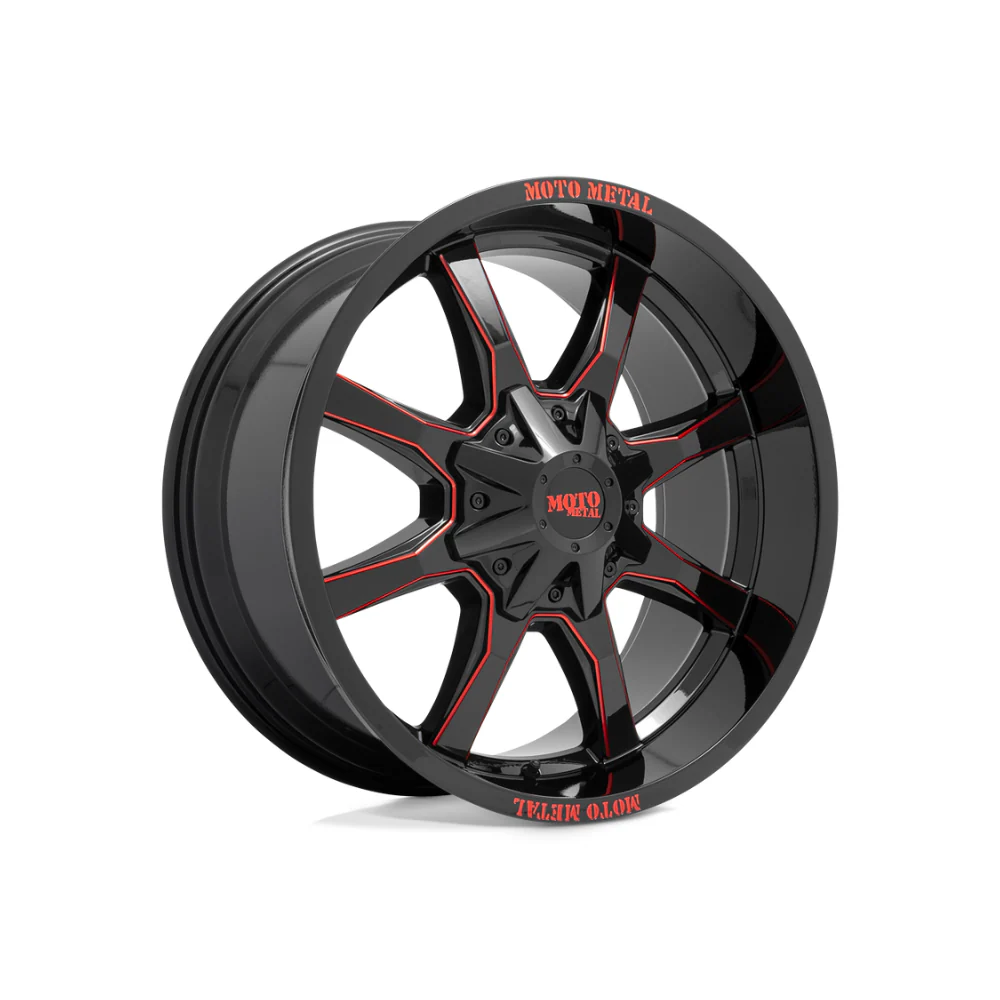 MOTO METAL MO970 Gloss Black Milled With Red Tint & Moto Metal On Lip